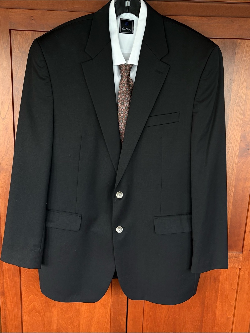 LAUREN RALPH LAUREN 100% Wool 2 Button Blazer Size 44L Black w/Silver Buttons